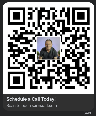 Facebook Messenger preview showing a Scannable QR code with the title Schedule a Call Today and the link sarmaad.com