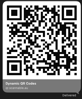 iMessage preview showing a Scannable QR code with the title Dynamic QR Codes and the link qr.scannable.au